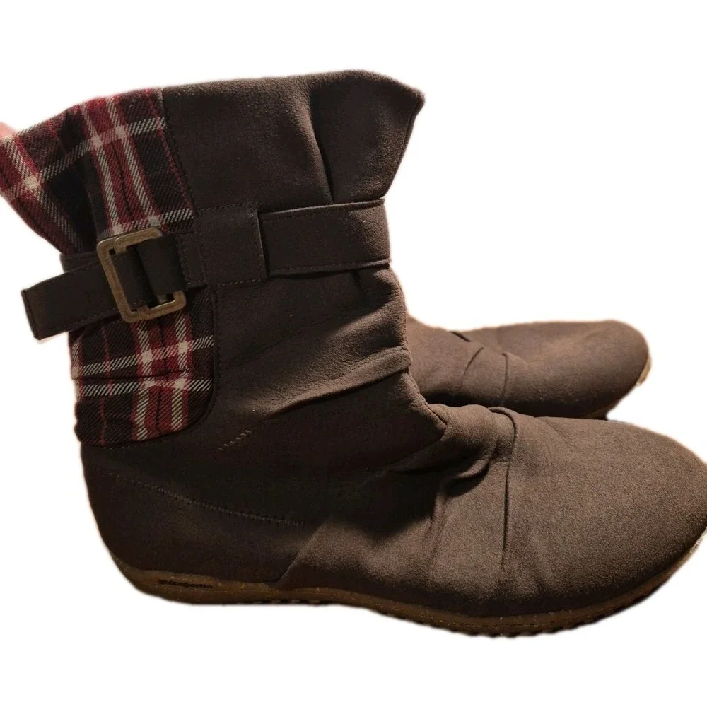 Patagonia Kula Plaid‎ Women's 10.5 Ankle Boots Suede Espresso Buckle Zip Rare